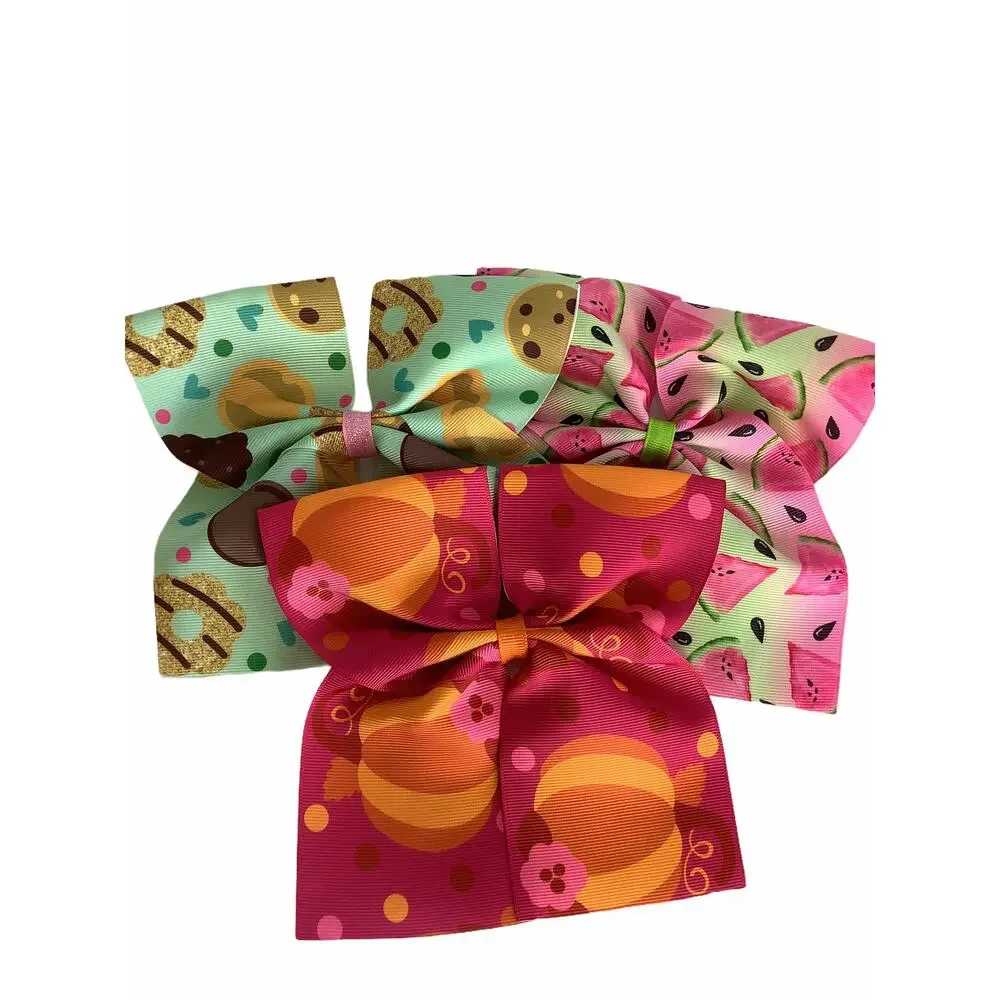 BUNDLE Girl’s Lot of 3 Multicolor printed Hair Bow Ties NEW